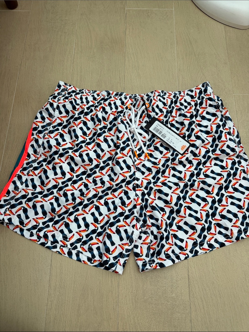 SUNDEK NWT XL Swim Shorts with Navy & Orange Toucan Print